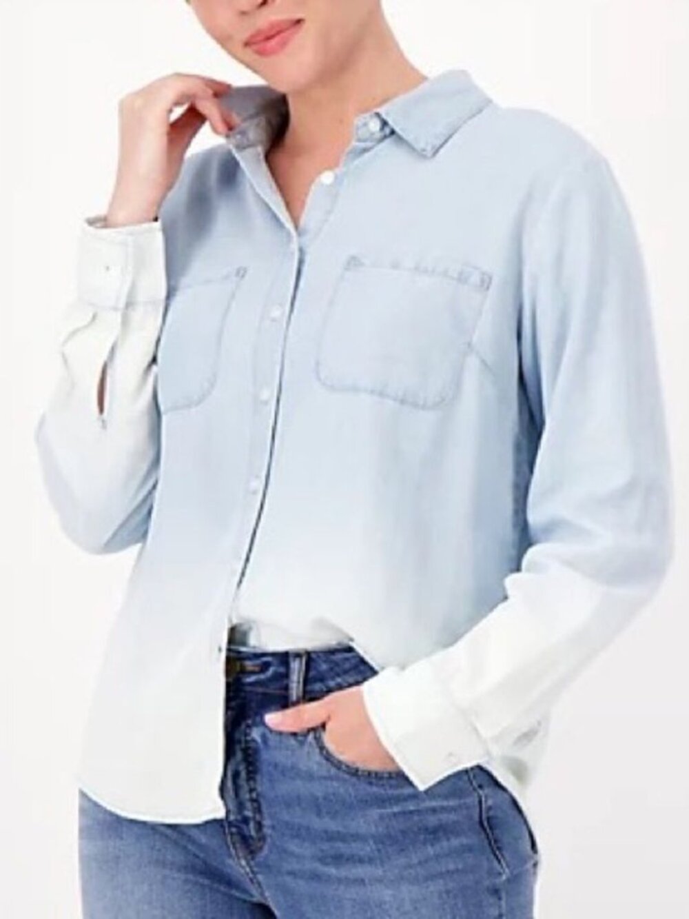 Candace Cameron Bure Petite Lyocell Bleach Dip Denim Shirt